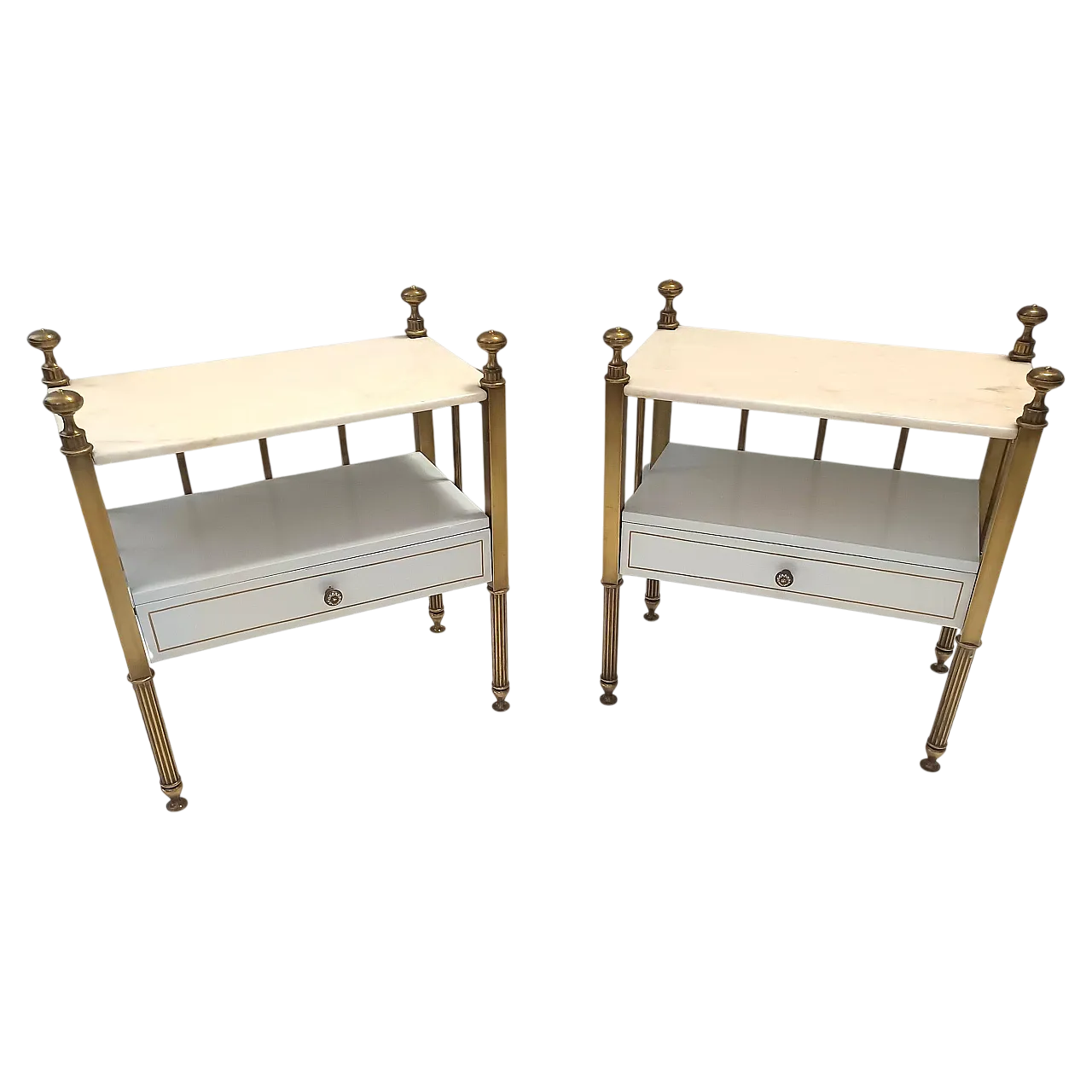 Coppia di comodini in ottone e marmo, anni '70 12