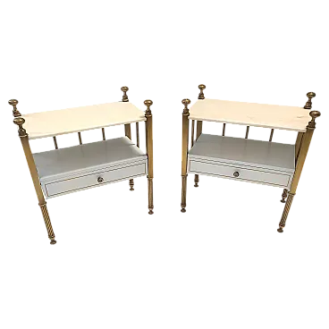 Coppia di comodini in ottone e marmo, anni '70