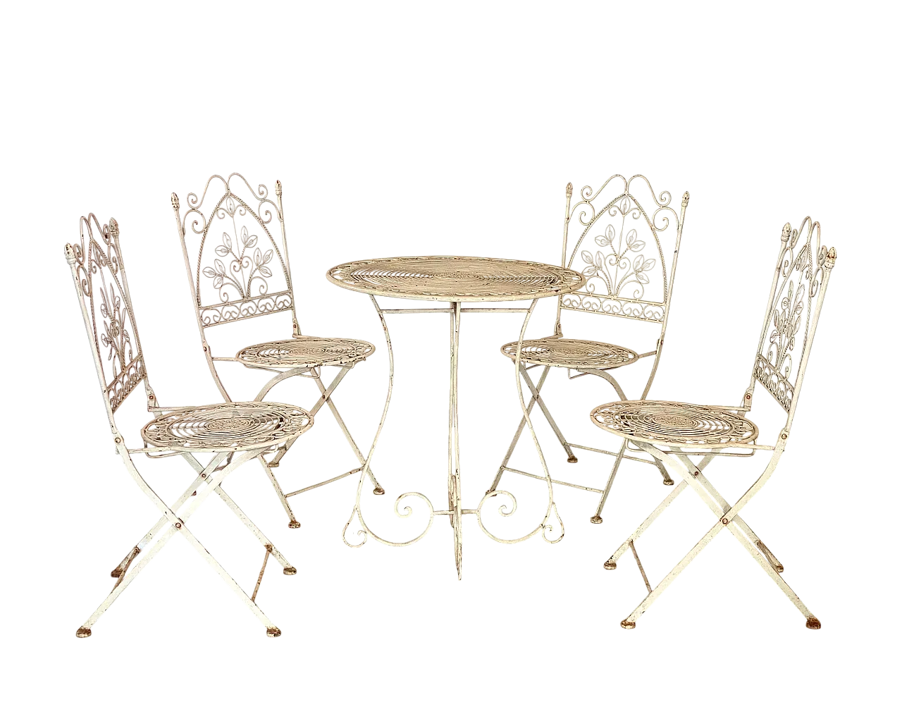 Set da giardino con 4 sedie pieghevoli e un tavolino anni '70 25