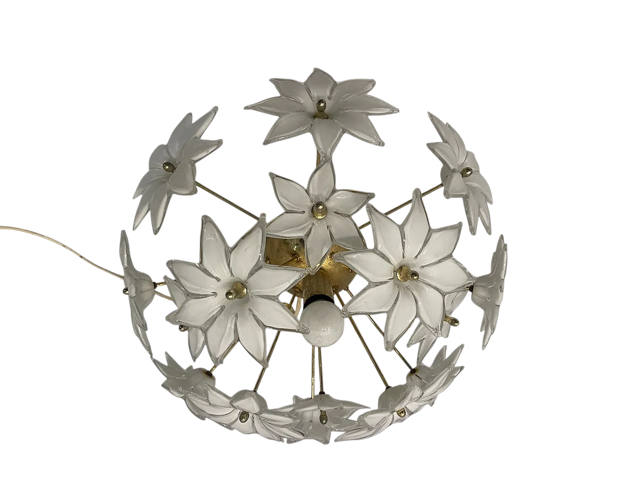 White Murano Flower and Brass Table Lamp, 1970s 17