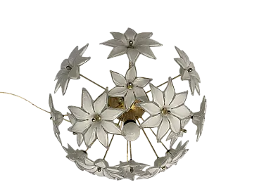 White Murano Flower and Brass Table Lamp, 1970s
