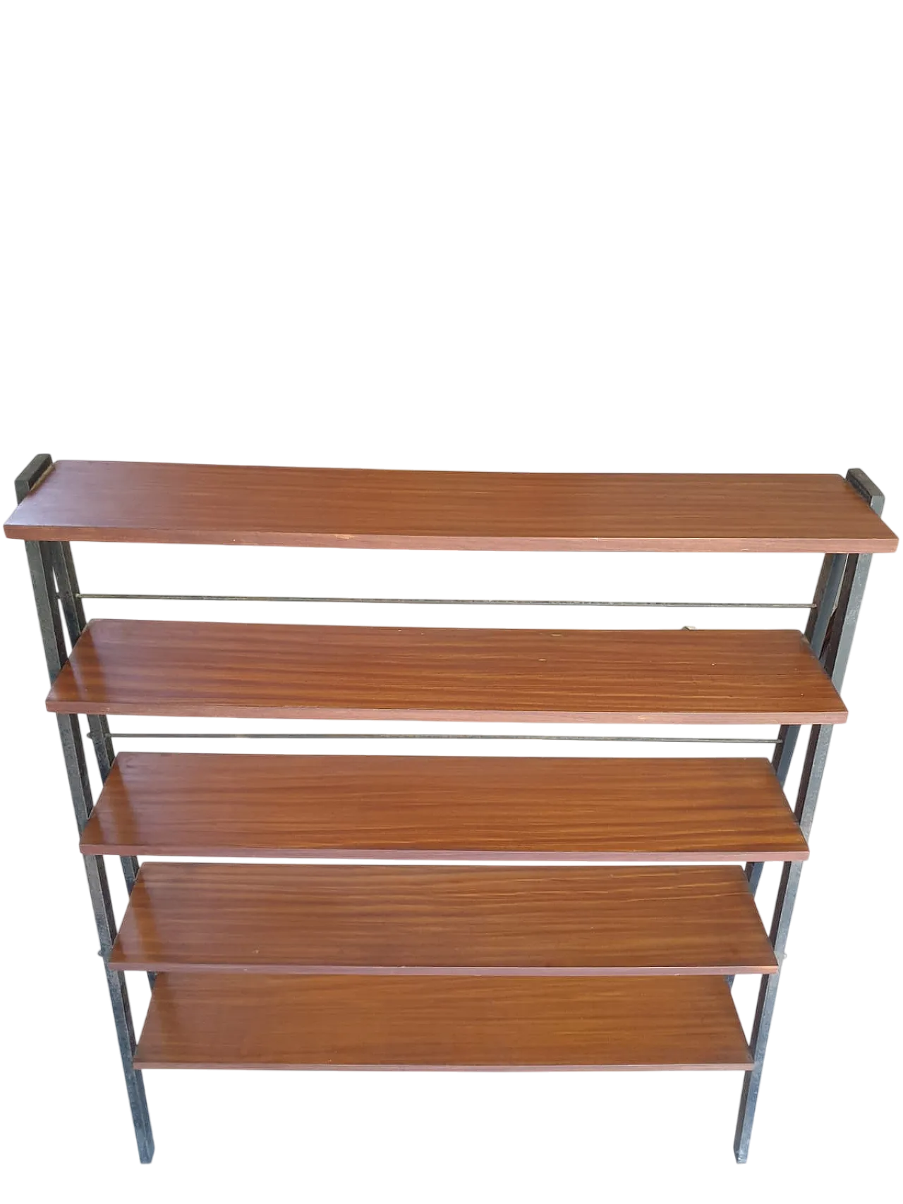 Swedish bookcase, teak shelves and metal structure, 60s 9