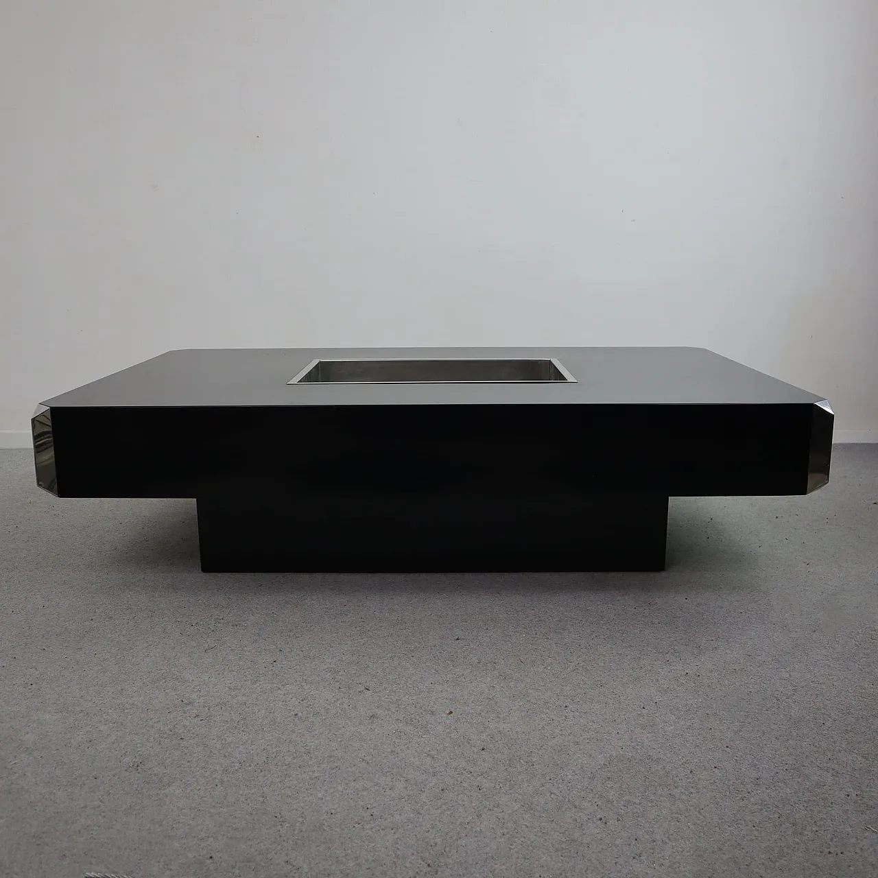 Tavolo da caffè nero e cromato by Willy Rizzo per Mario Sabot anni 70 6