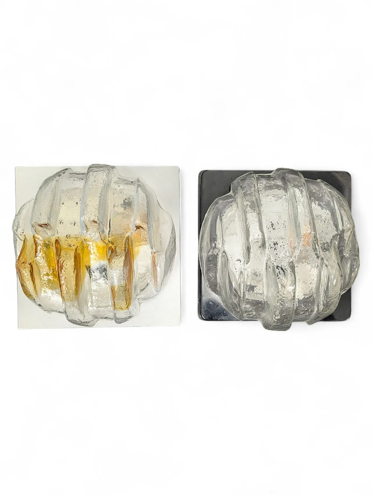 Coppia di applique in vetro di murano trasparente e ambra anni 70 1