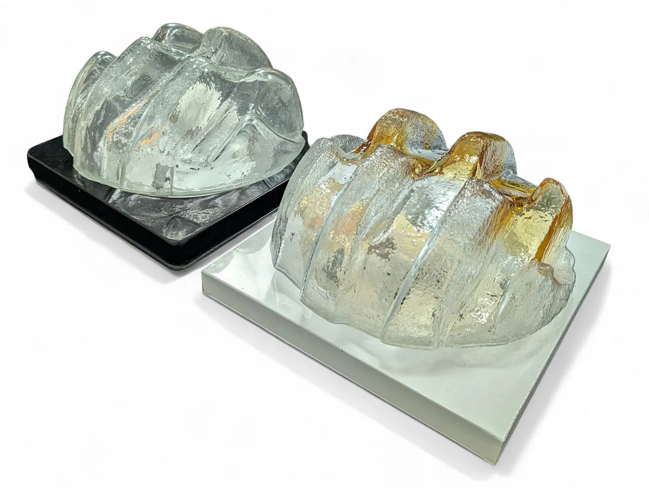 Coppia di applique in vetro di murano trasparente e ambra anni 70 2