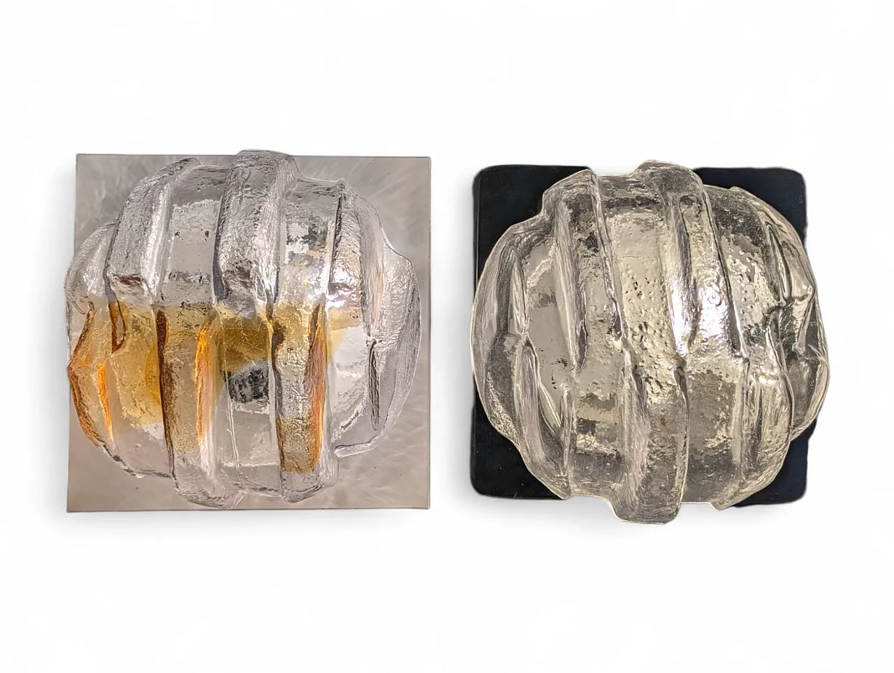 Coppia di applique in vetro di murano trasparente e ambra anni 70 6