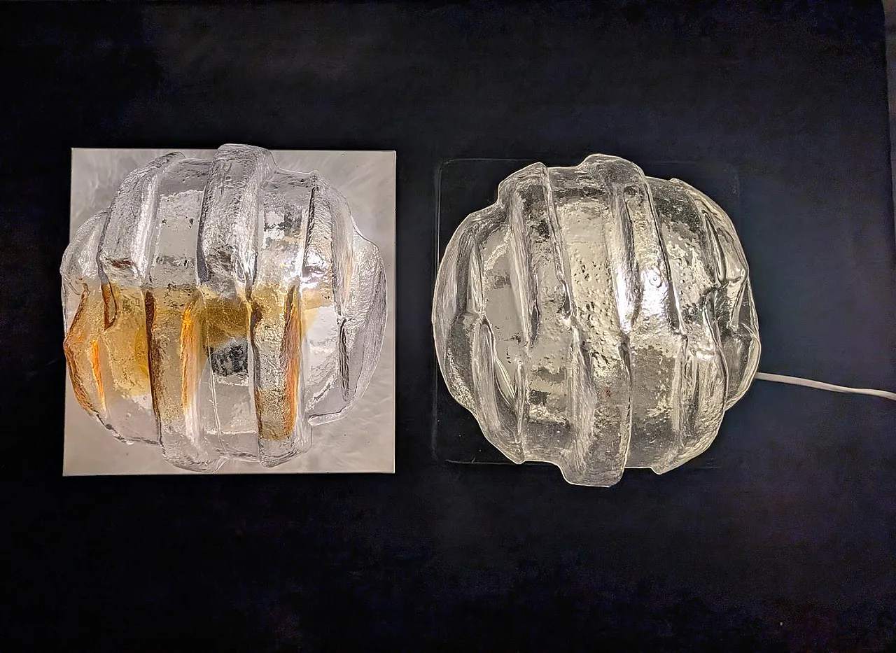 Coppia di applique in vetro di murano trasparente e ambra anni 70 7