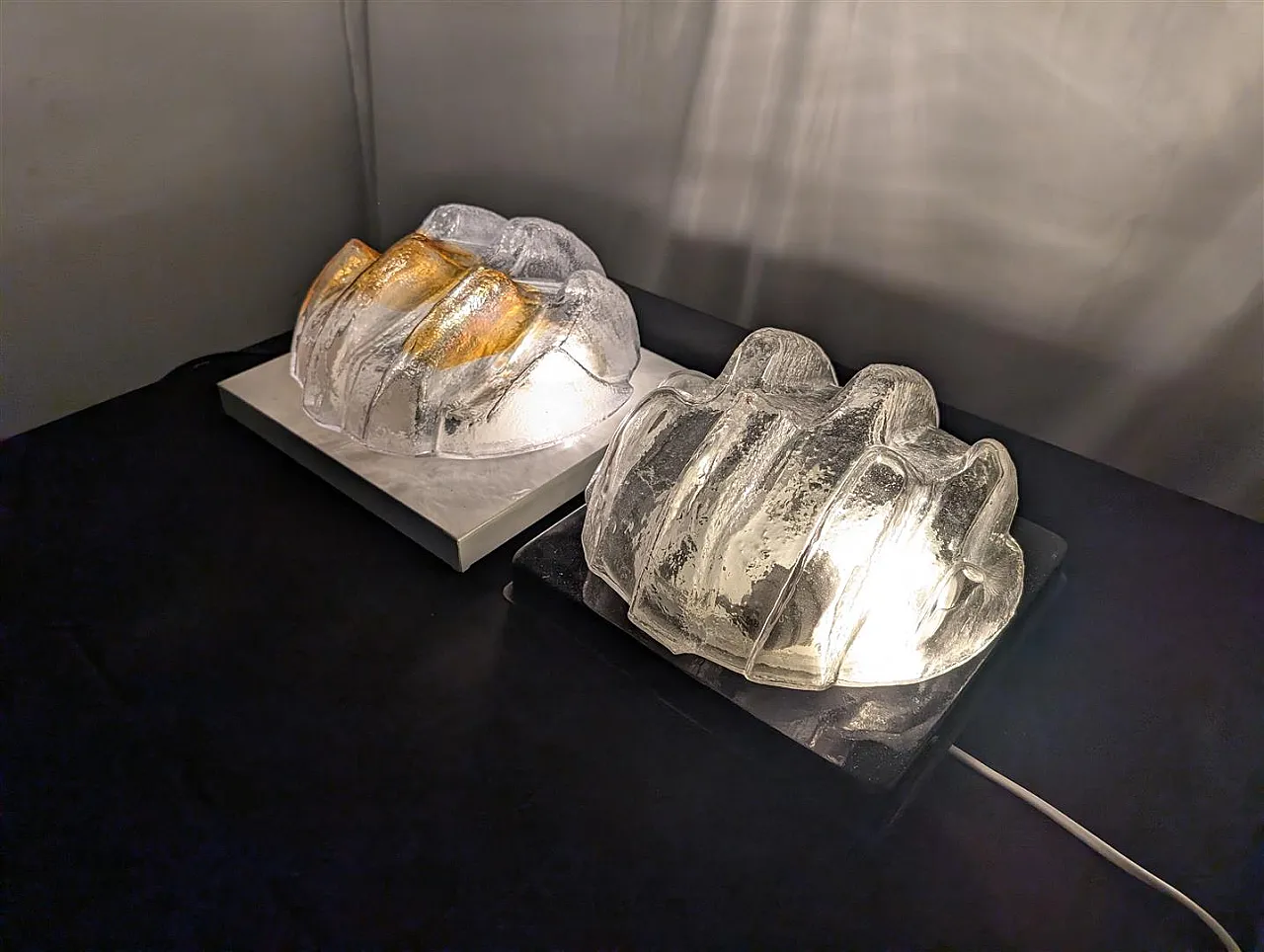 Coppia di applique in vetro di murano trasparente e ambra anni 70 8