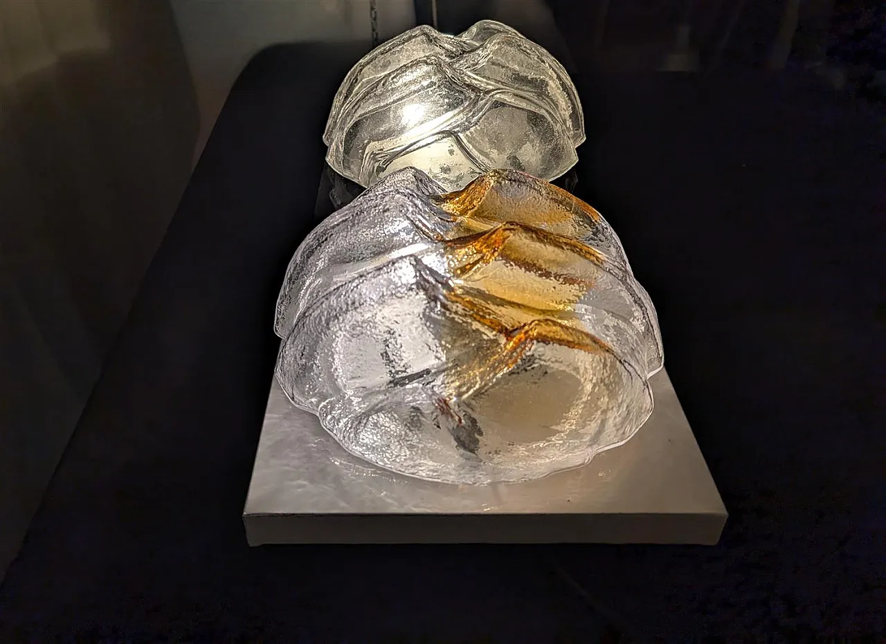 Coppia di applique in vetro di murano trasparente e ambra anni 70 9