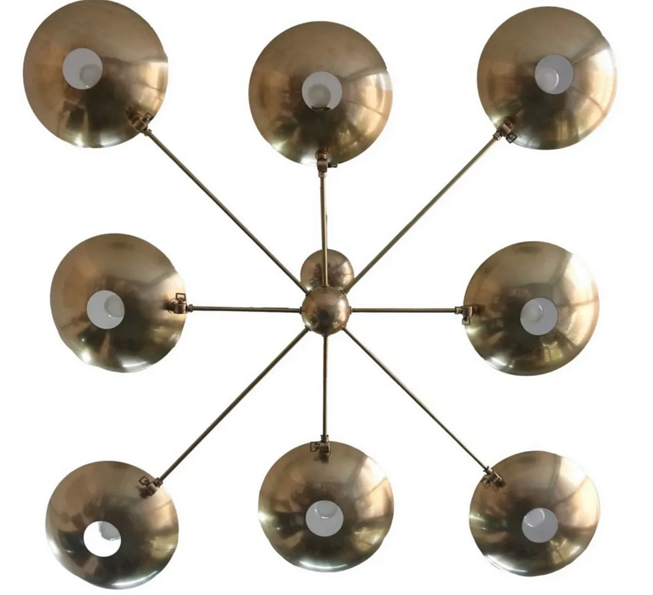 Brass chandelier with 8 adjustable dishes, 70s 1