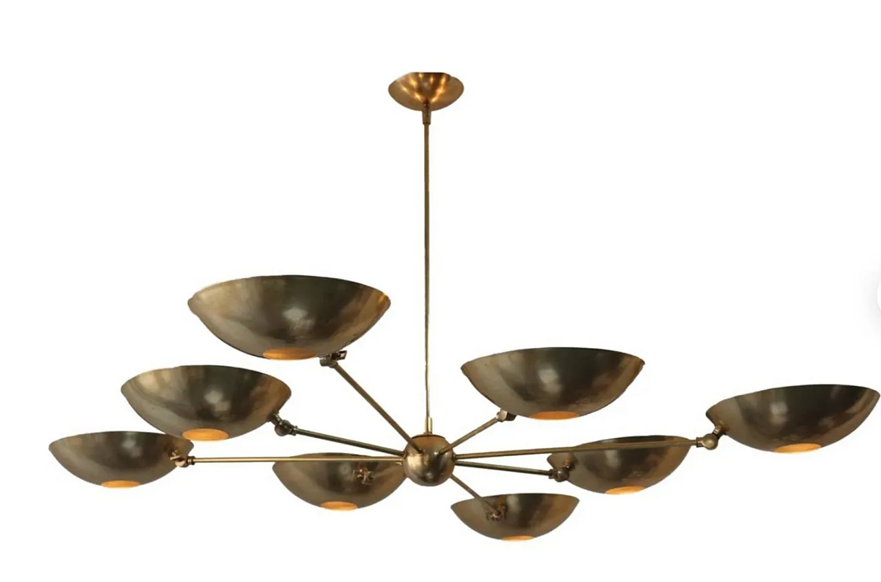 Brass chandelier with 8 adjustable dishes, 70s 2