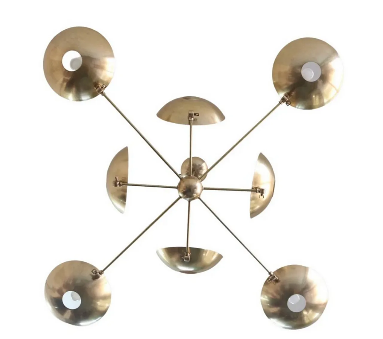 Brass chandelier with 8 adjustable dishes, 70s 5