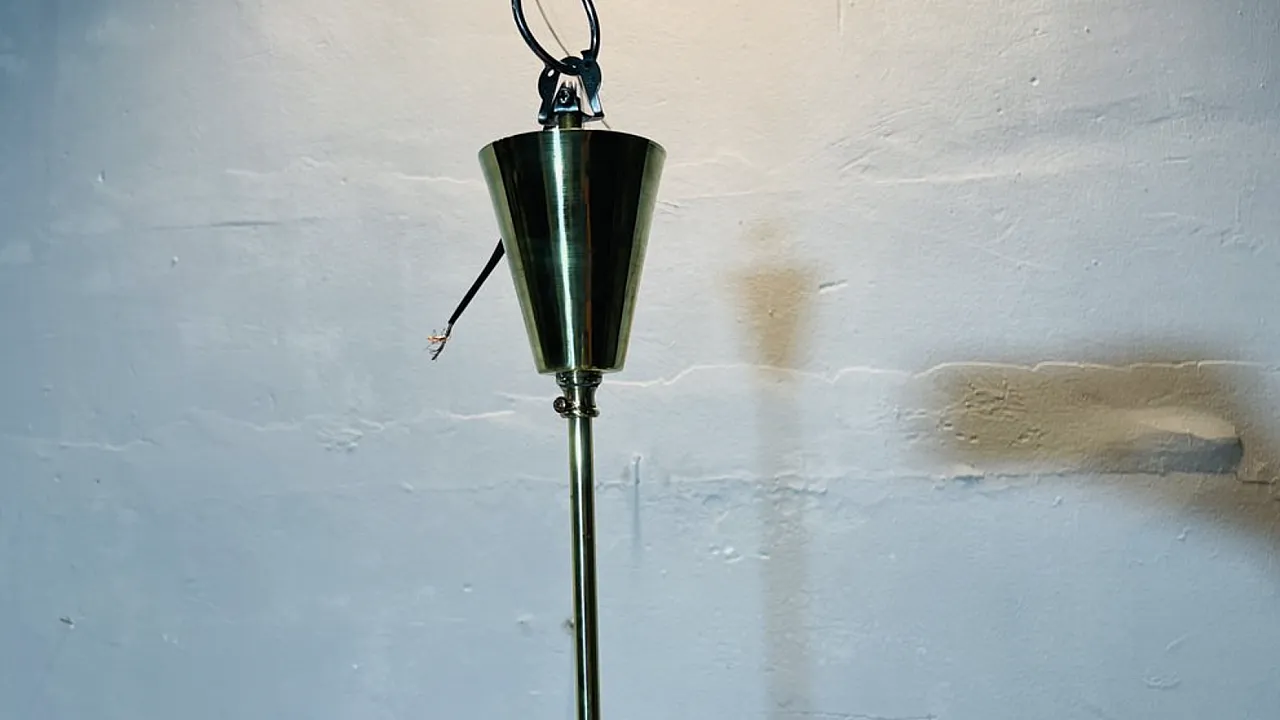 Sputnik Chandelier brass and opaline glass, 70s 5