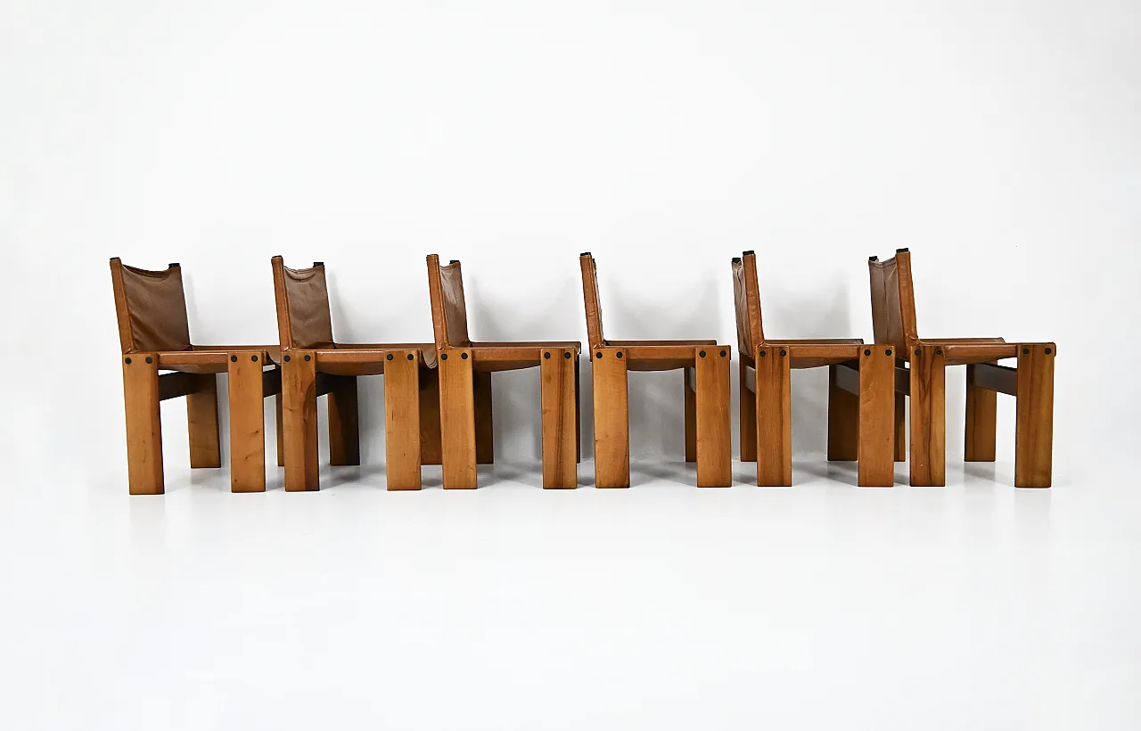 Monk Dining Chairs by Afra & Tobia Scarpa for Molteni, 1970s, Set of 6 4