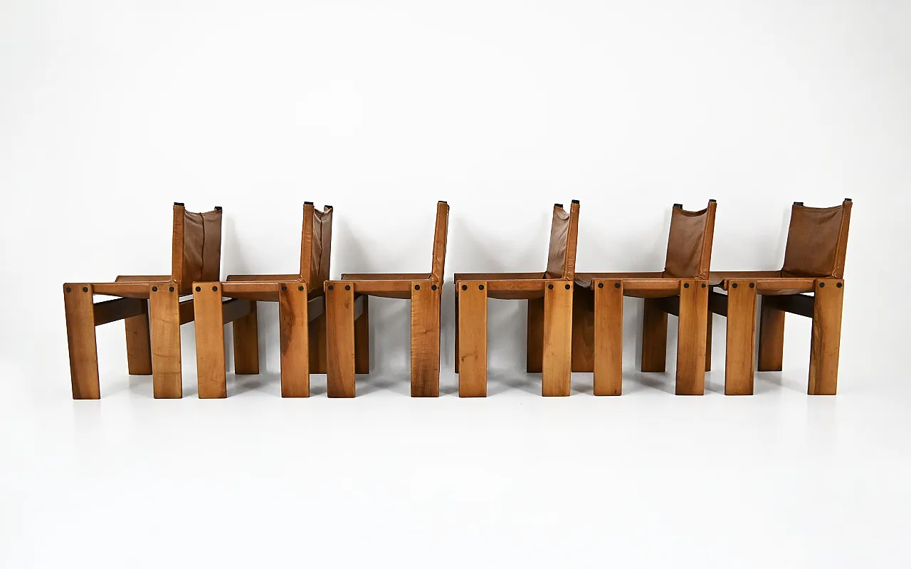 Monk Dining Chairs by Afra & Tobia Scarpa for Molteni, 1970s, Set of 6 6