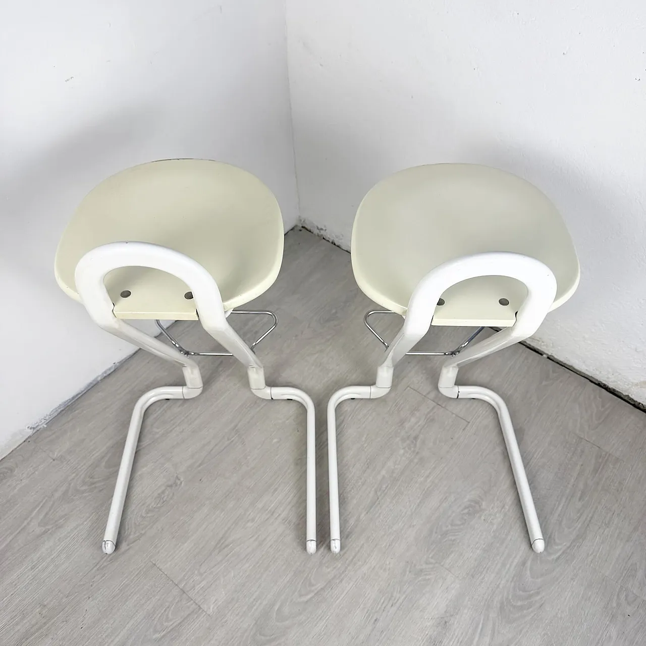Pair of white stools, 80s 3