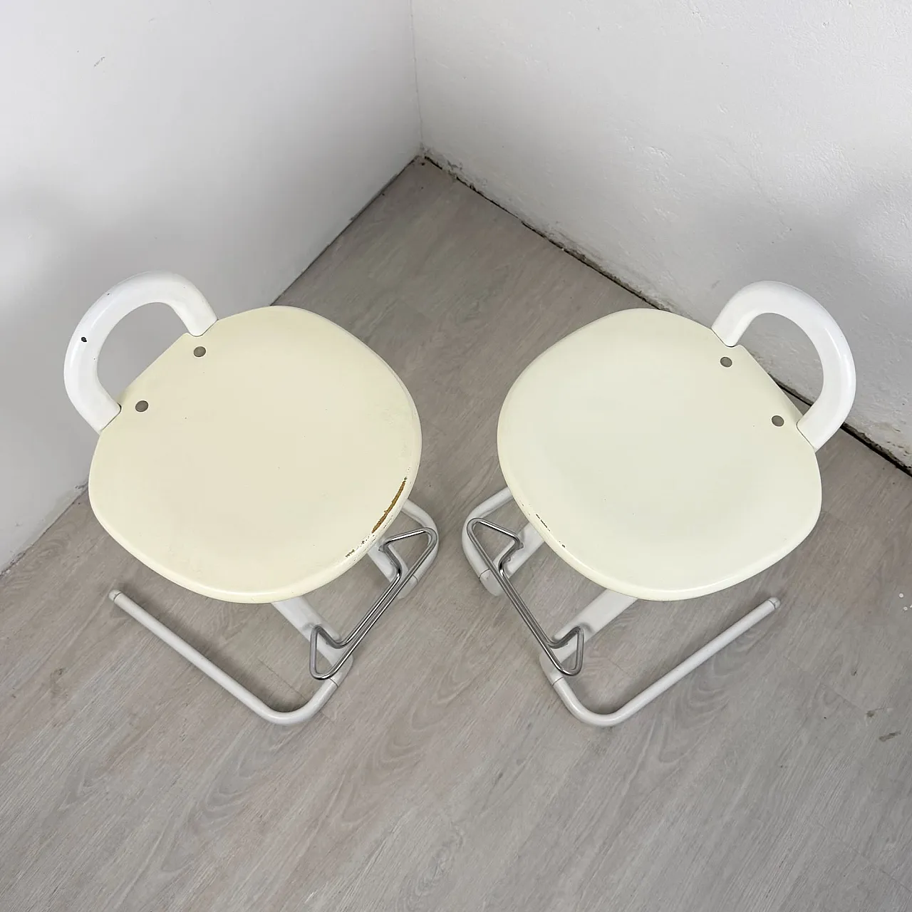 Pair of white stools, 80s 7