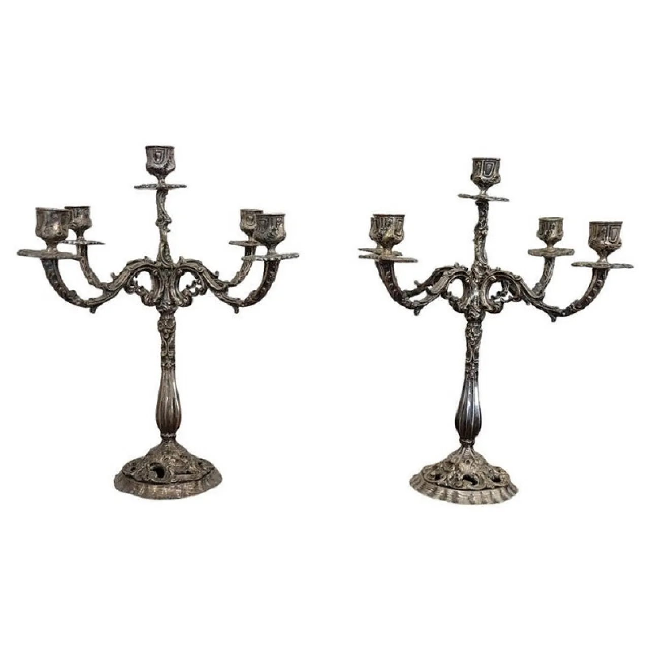 Coppia di candelieri in metallo argentato, anni '80 1
