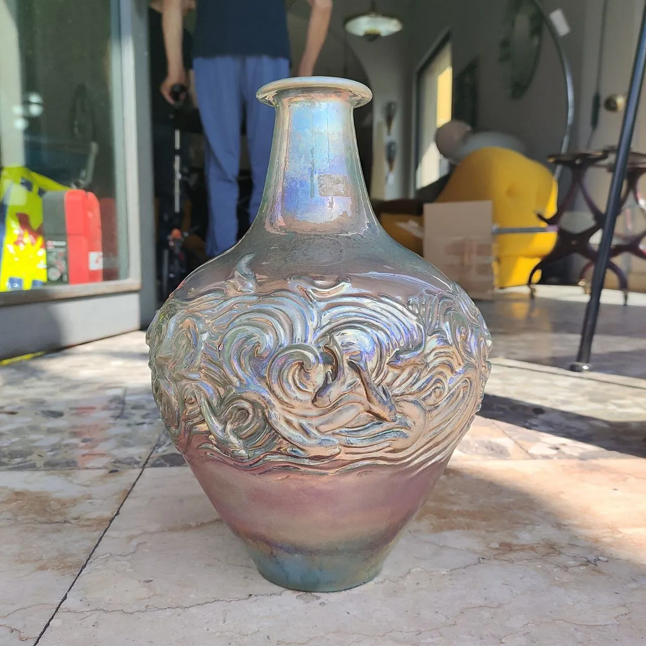 Iridescent ceramic vase Art déco fantinelli Faenza, 30s 2