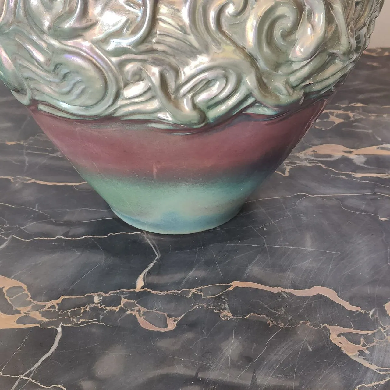 Iridescent ceramic vase Art déco fantinelli Faenza, 30s 4