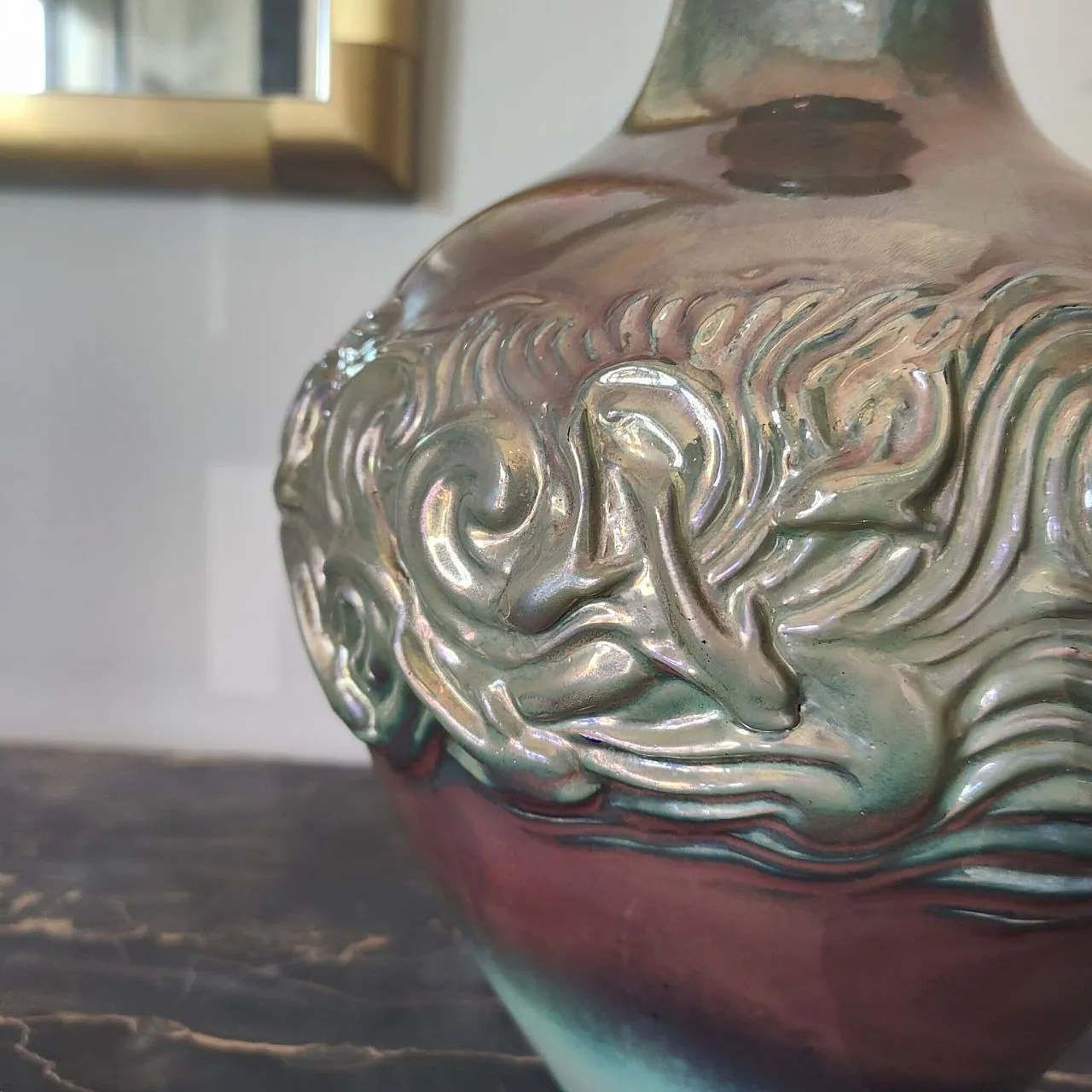 Iridescent ceramic vase Art déco fantinelli Faenza, 30s 5
