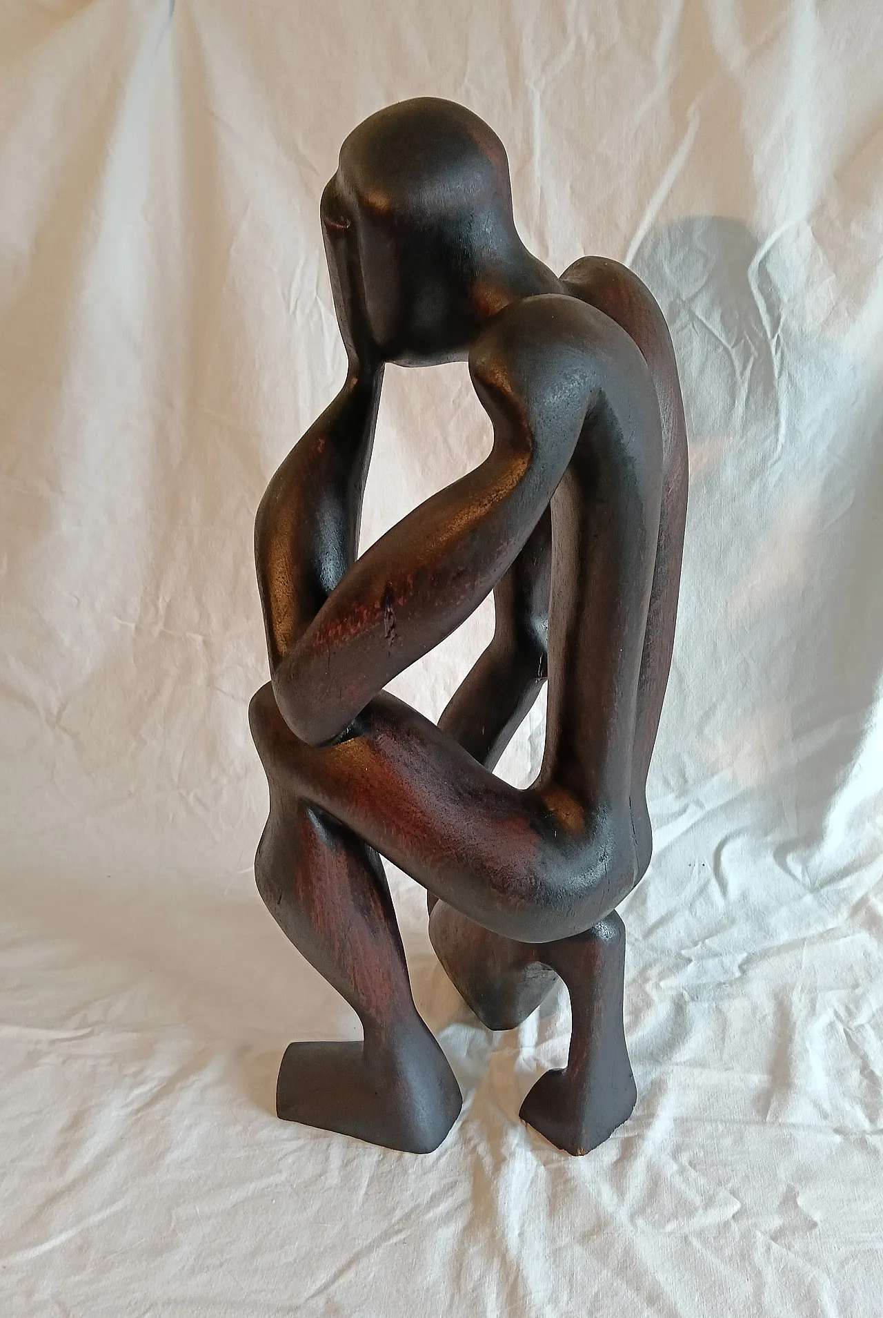 Scultura africana in legno di teak tinto nero, anni '90 1