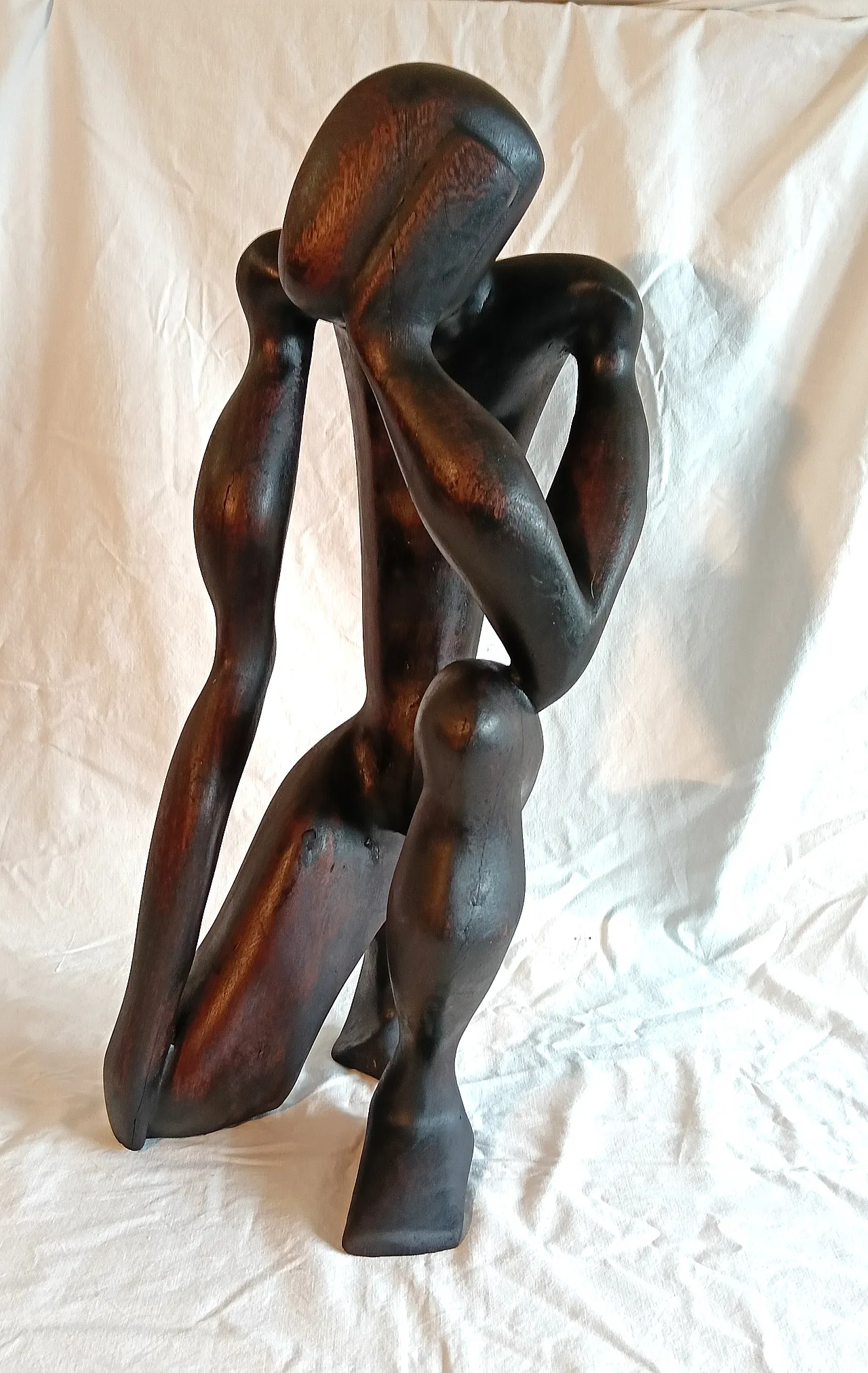 Scultura africana in legno di teak tinto nero, anni '90 5