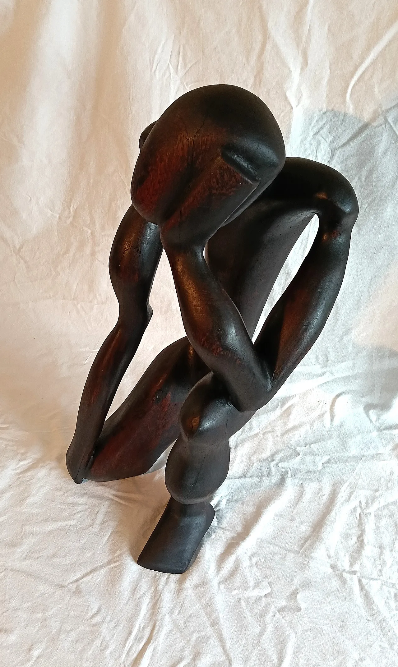 Scultura africana in legno di teak tinto nero, anni '90 9