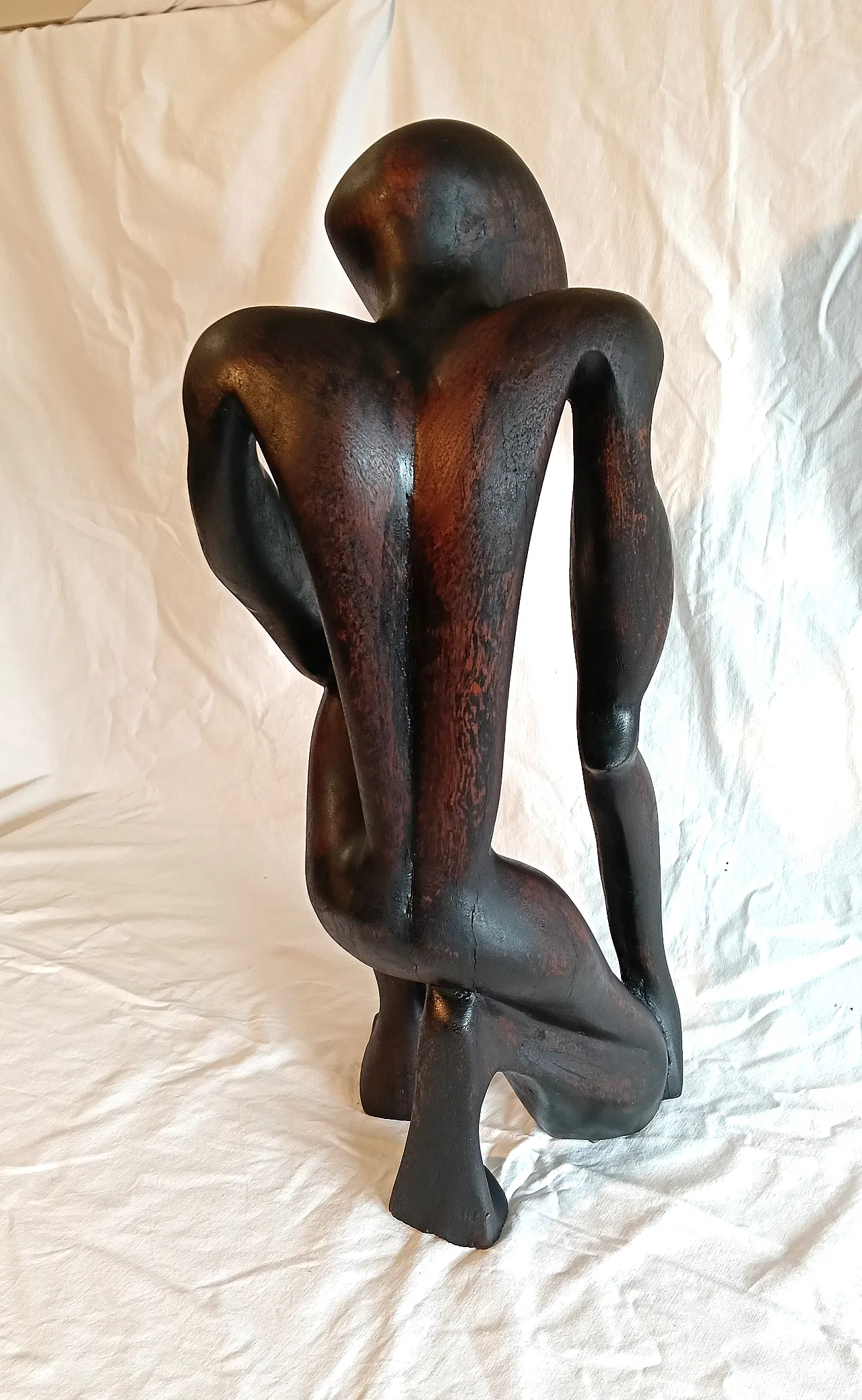 Scultura africana in legno di teak tinto nero, anni '90 11