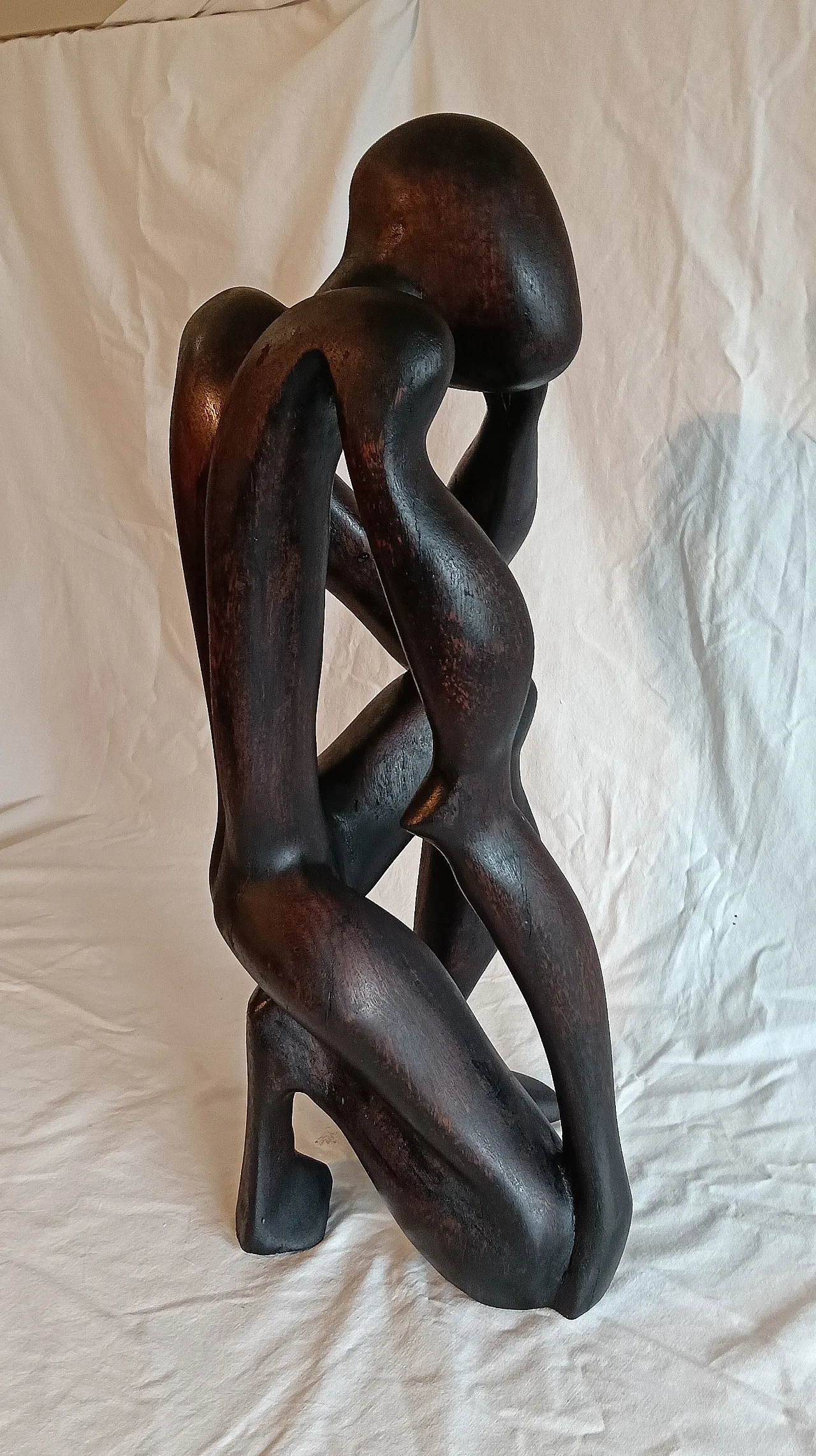 Scultura africana in legno di teak tinto nero, anni '90 12