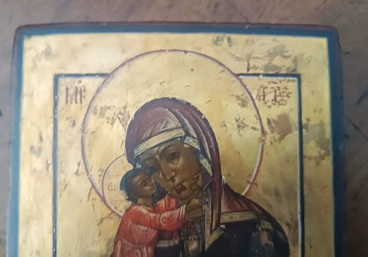 Virgin of Vladimir on a gilded background, 19th century 6