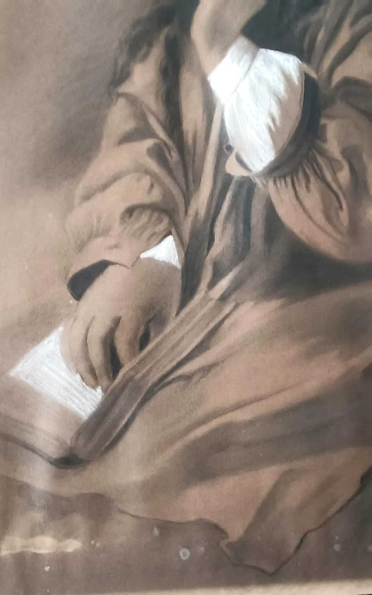 Female Portrait by Borsa, charcoal and pencil drawing, 19th century 6