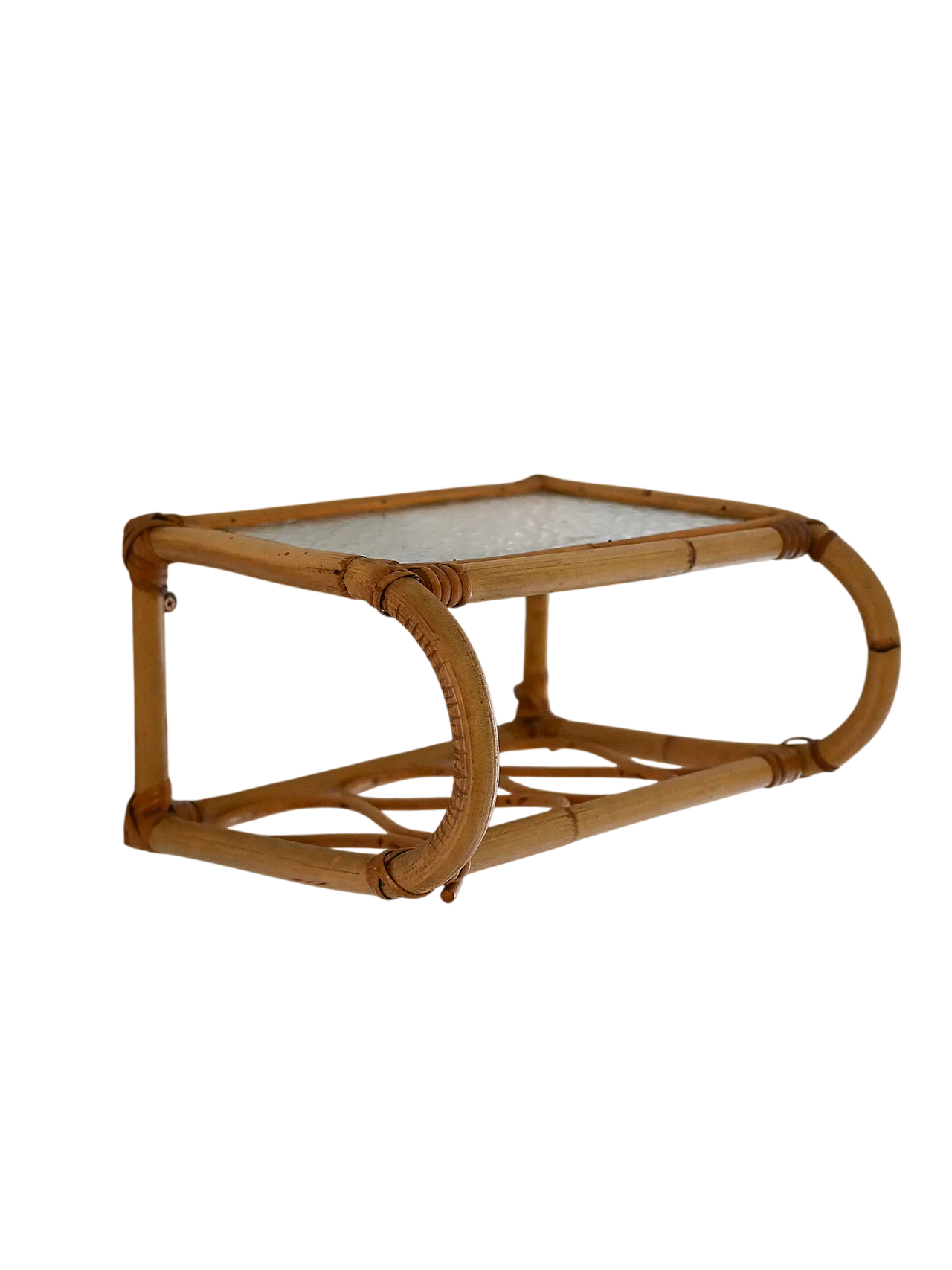 Scandinavian wall bedside table in bamboo and glass, 60s 6