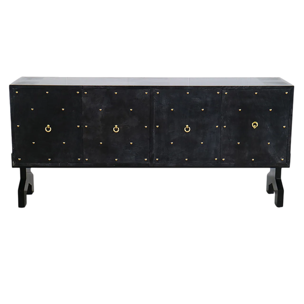 Credenza quattro ante in pergamena nera, anni '90 7