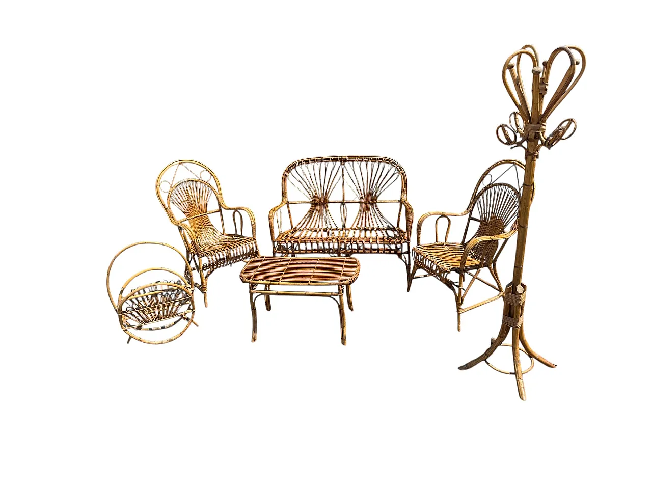 Midcentury Modern Bamboo Rattan Set, 1960s 1