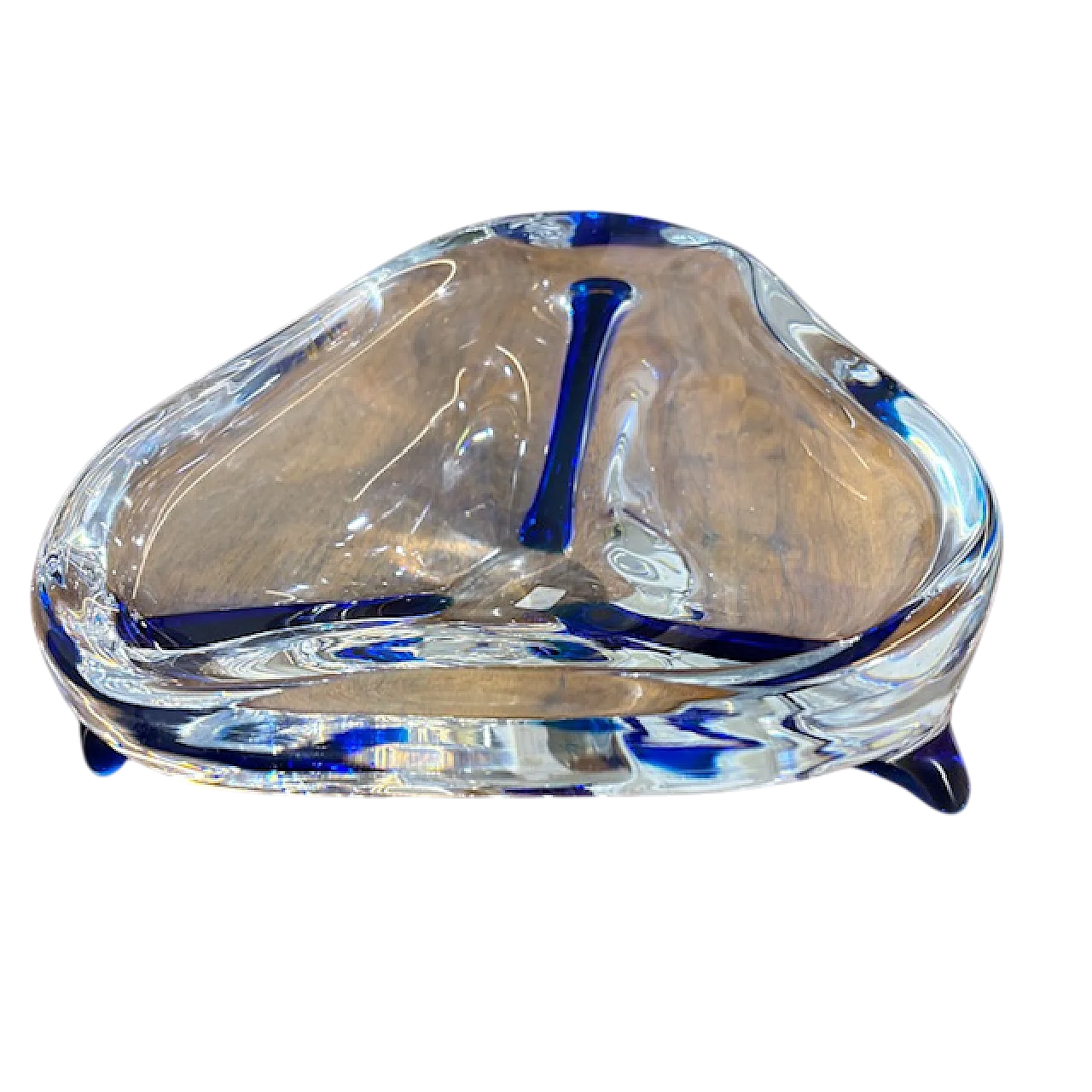 Centrotavola Murano trasparente e blu firmato alla base, 1970 10