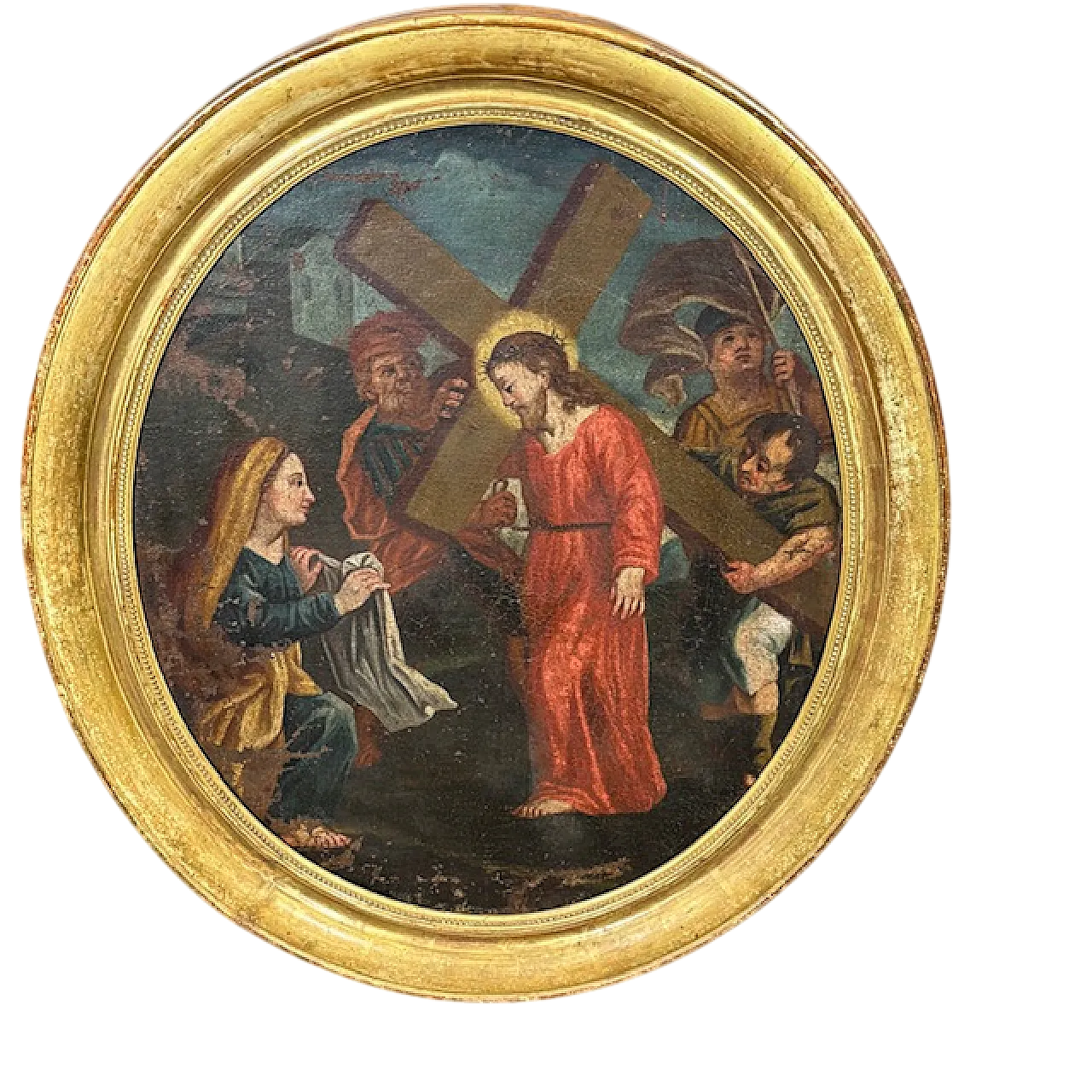 Oil painting on oval canvas Jesus and Cyreneo, 18th century 15