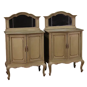 Coppia di credenze italiane laccate con specchiera, '900