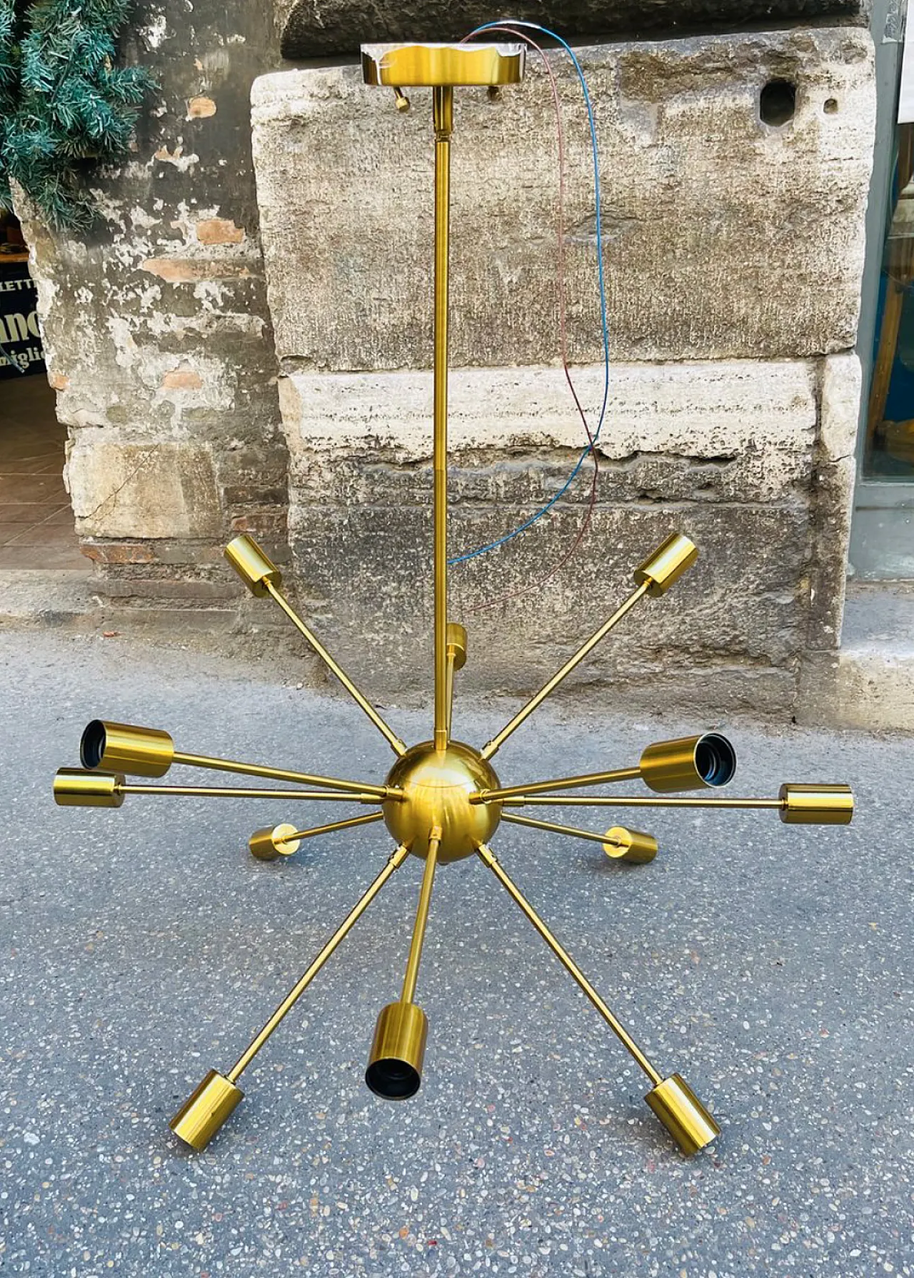 Sputnik 12-light brass chandelier, 1970s 1