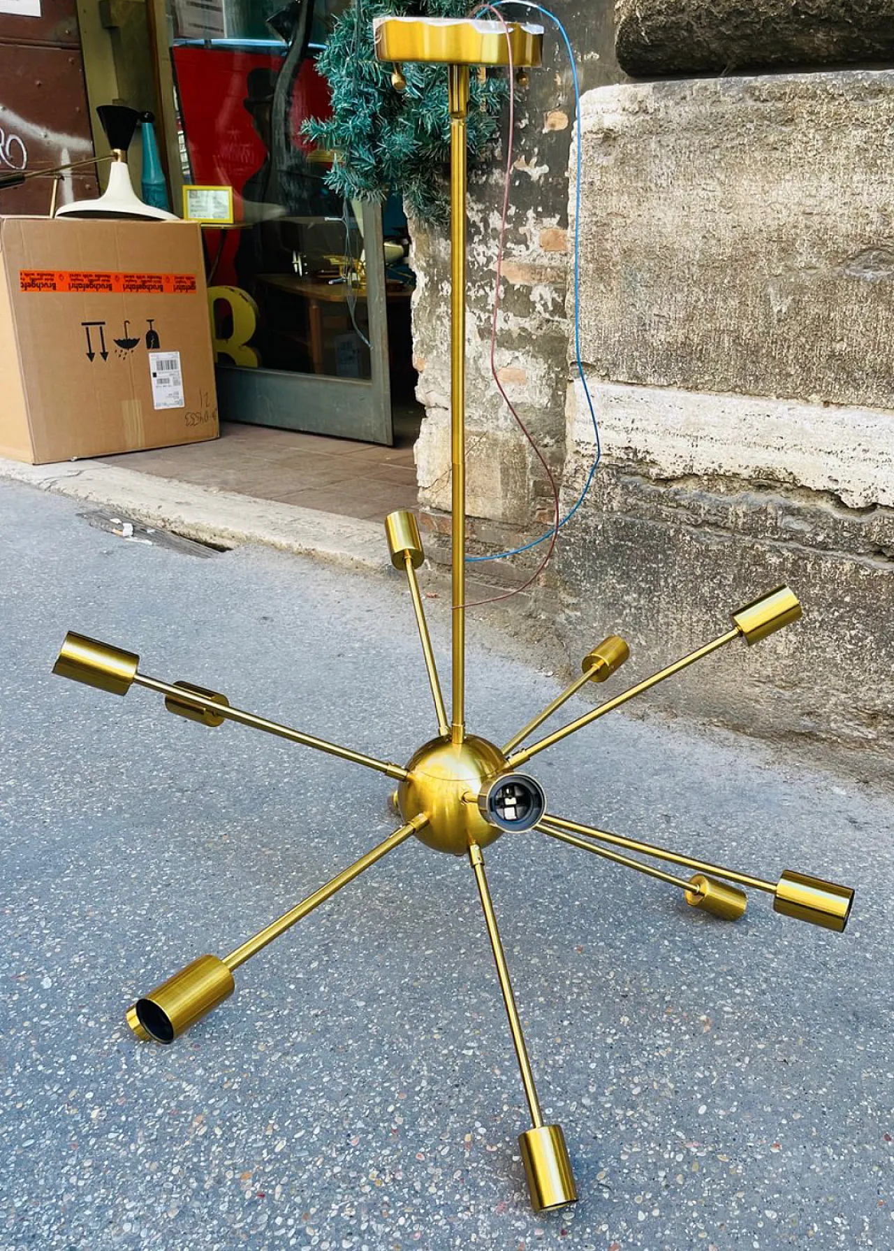 Sputnik 12-light brass chandelier, 1970s 2