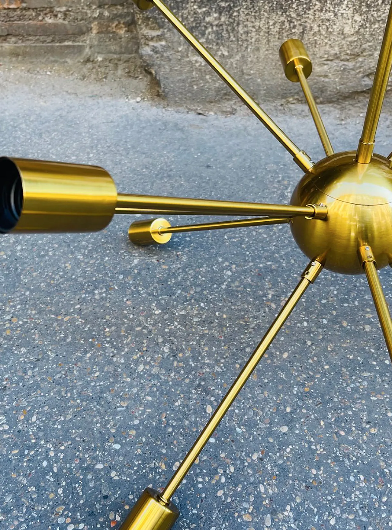 Sputnik 12-light brass chandelier, 1970s 5