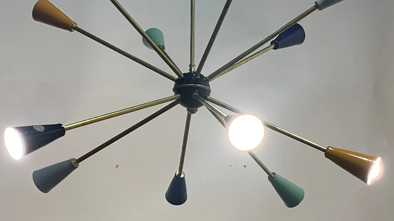 Lampadario Sputnik Stilnovo anni '50 a 12 braccia 1