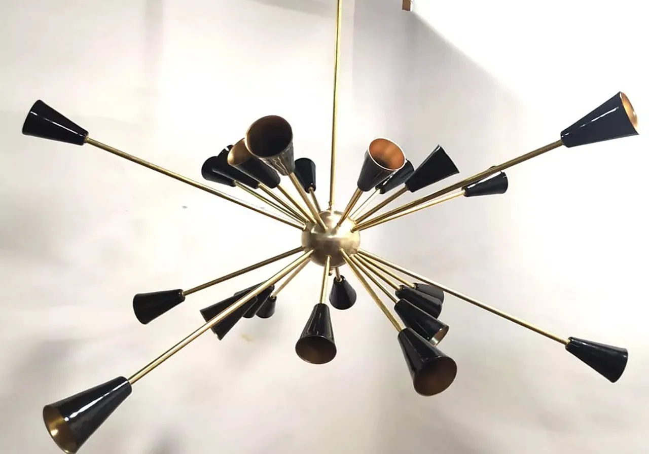24 light Sputnik chandelier in brass and bronze, 50s 3