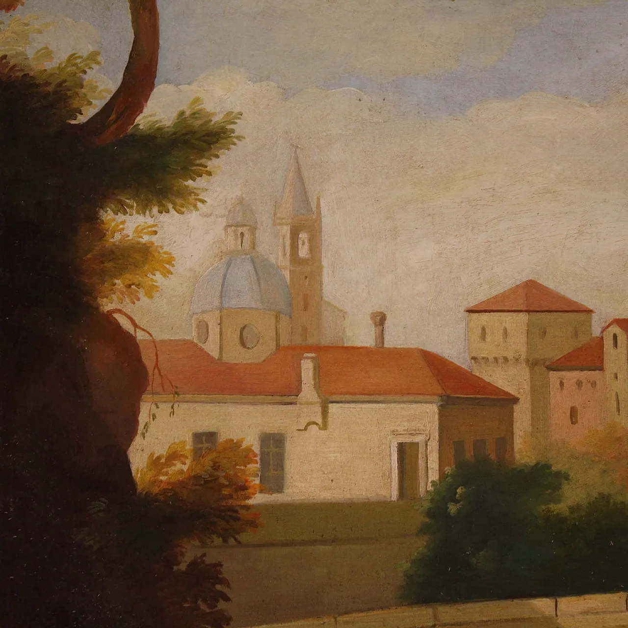 Paesaggio con figure, stile rinascimentale, olio su tela, '900 8