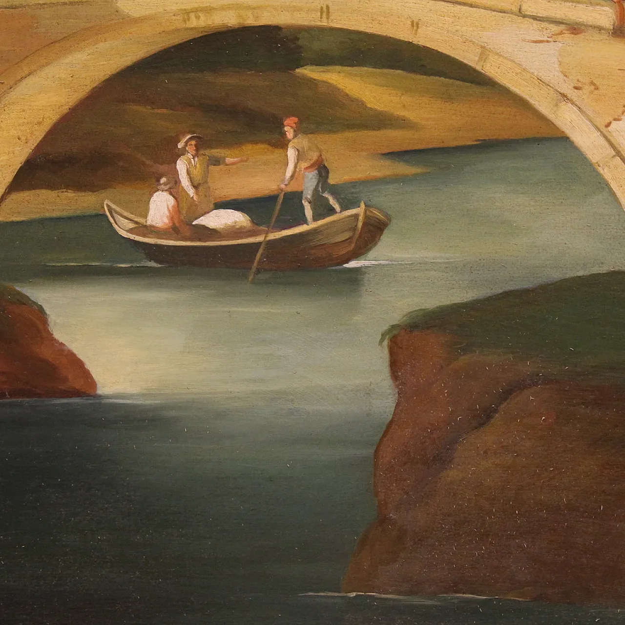 Paesaggio con figure, stile rinascimentale, olio su tela, '900 11