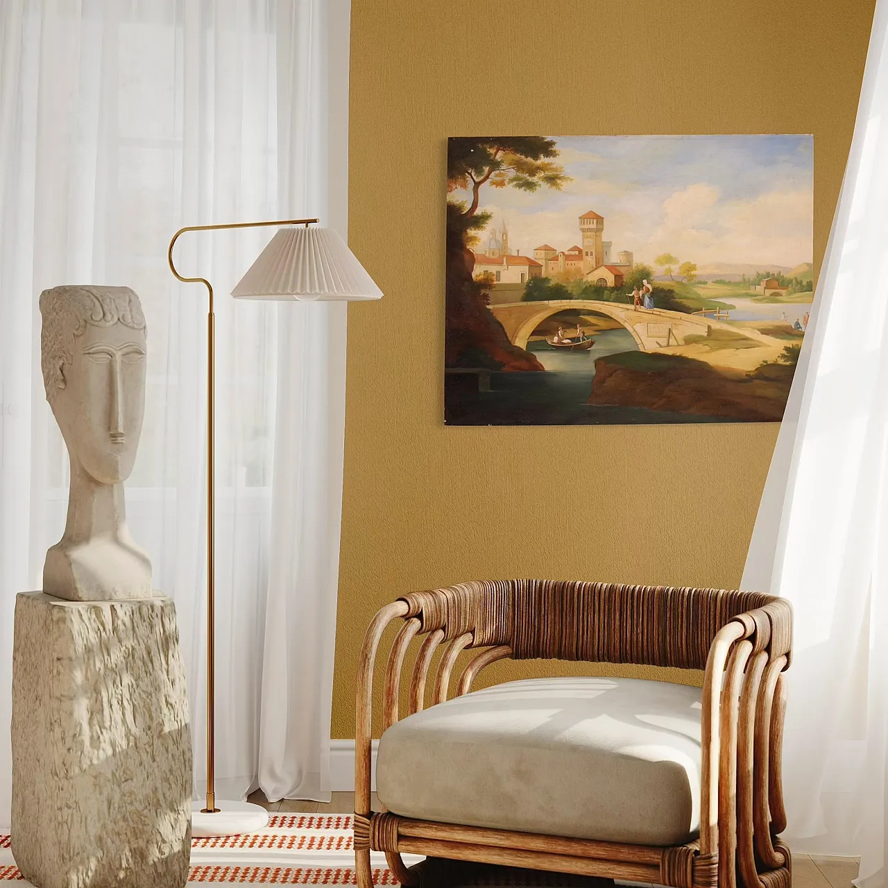 Paesaggio con figure, stile rinascimentale, olio su tela, '900 14