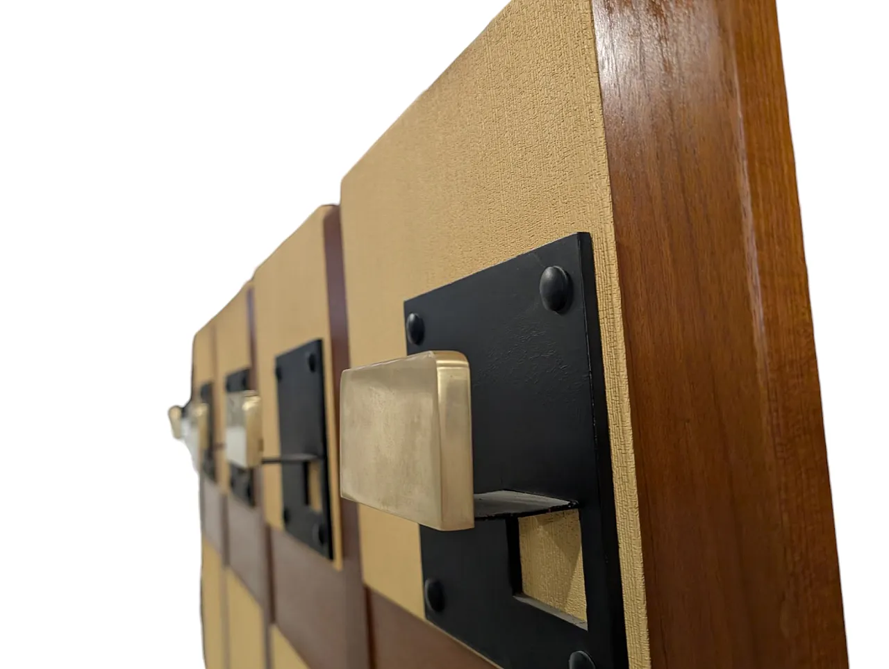 Appendiabiti da ingresso in ottone e legno, anni '70 3