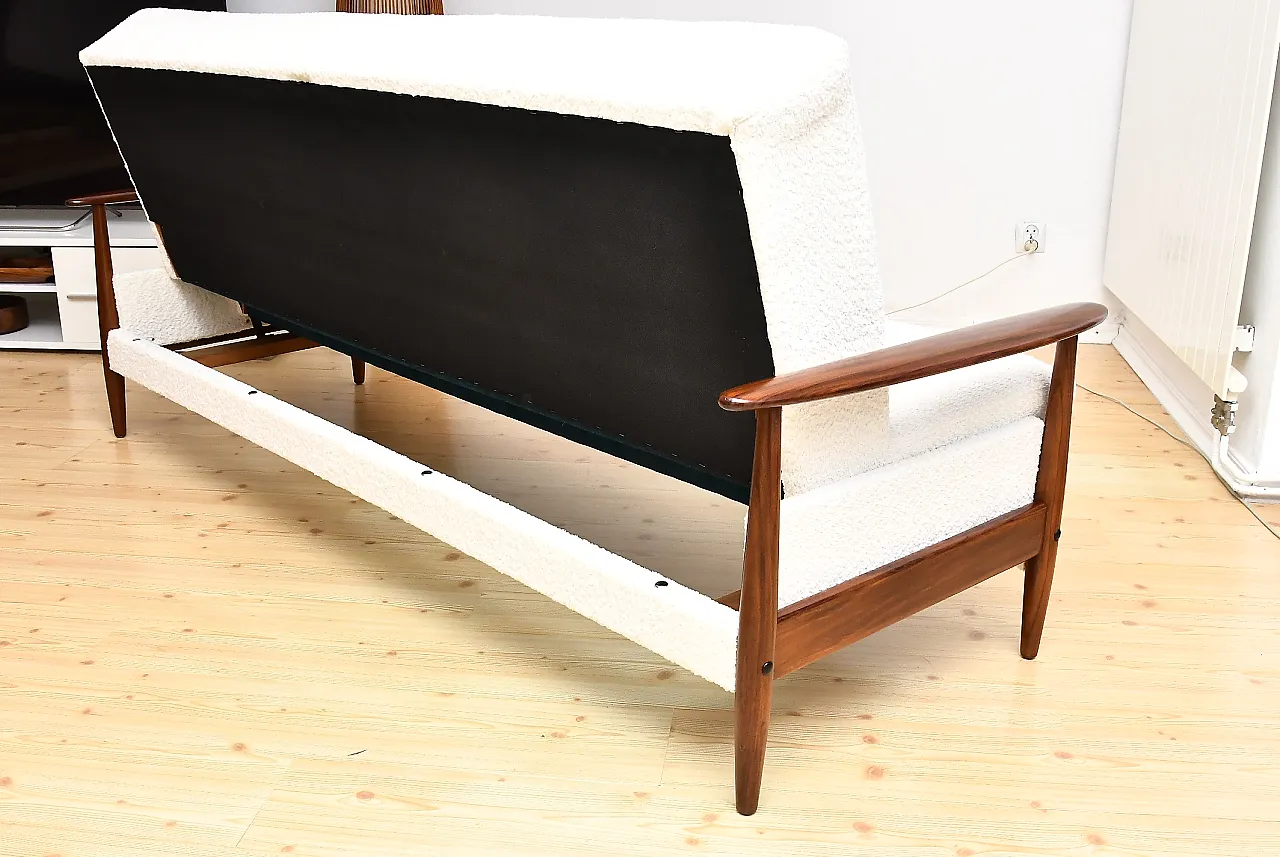 Scandinavian foldable Teak sofa in creamy white Bouclé, 1960s 8