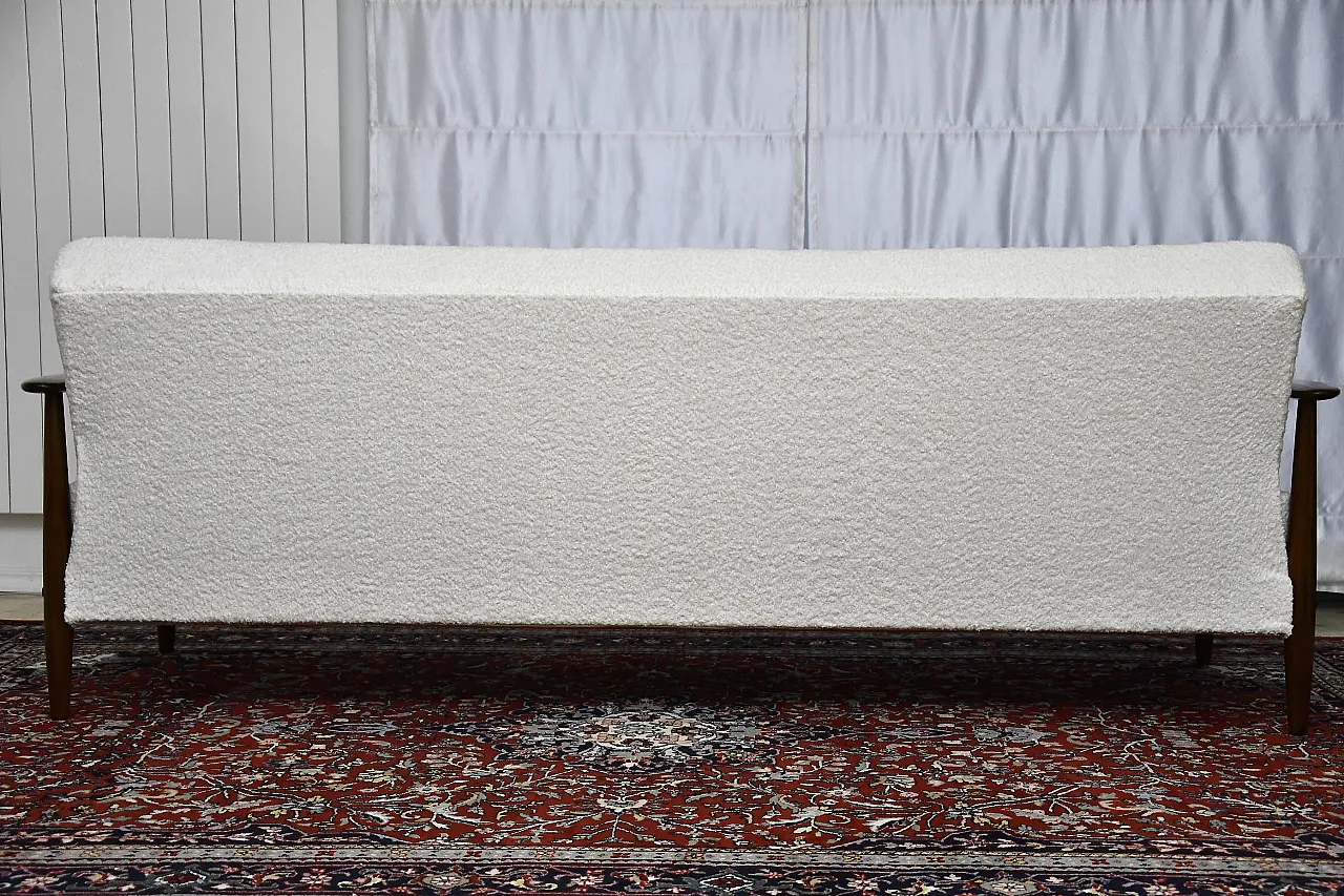 Scandinavian foldable Teak sofa in creamy white Bouclé, 1960s 11