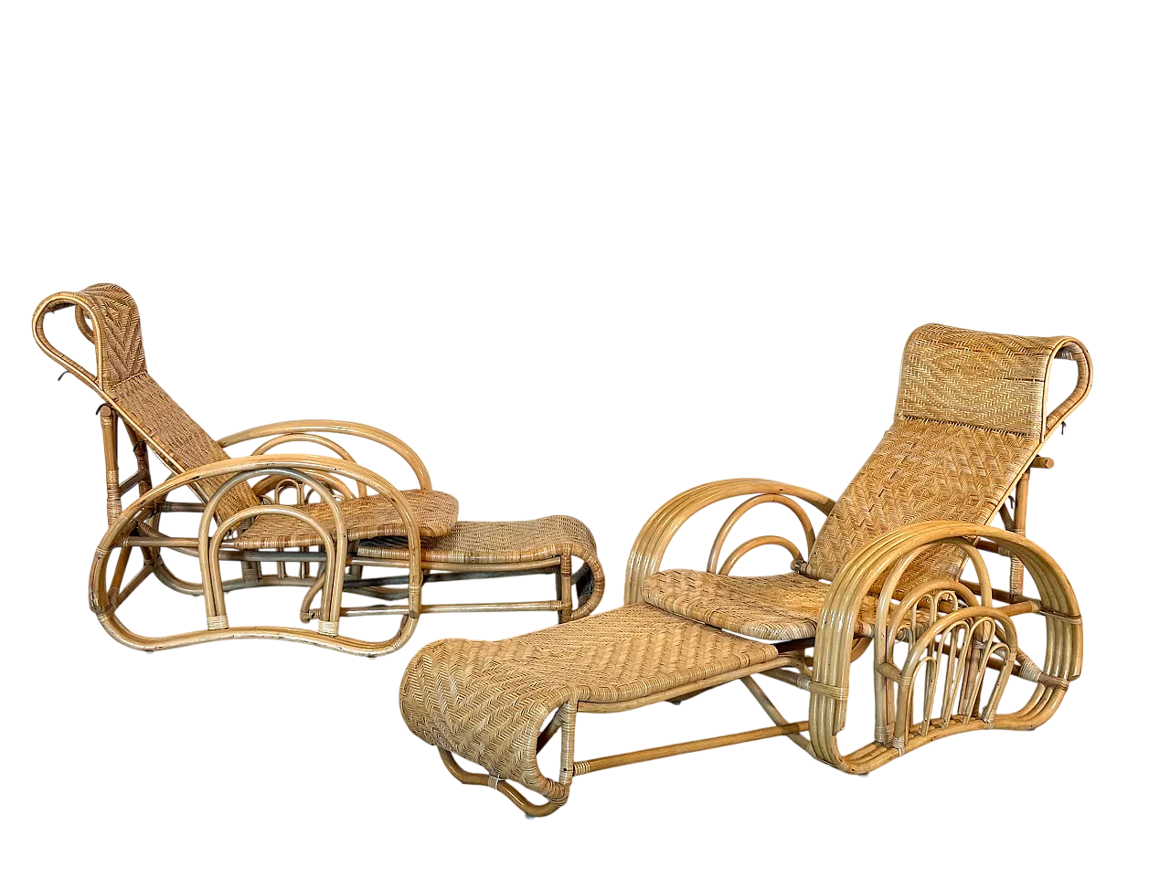 Coppia di chaises longue in bambù anni '80 29